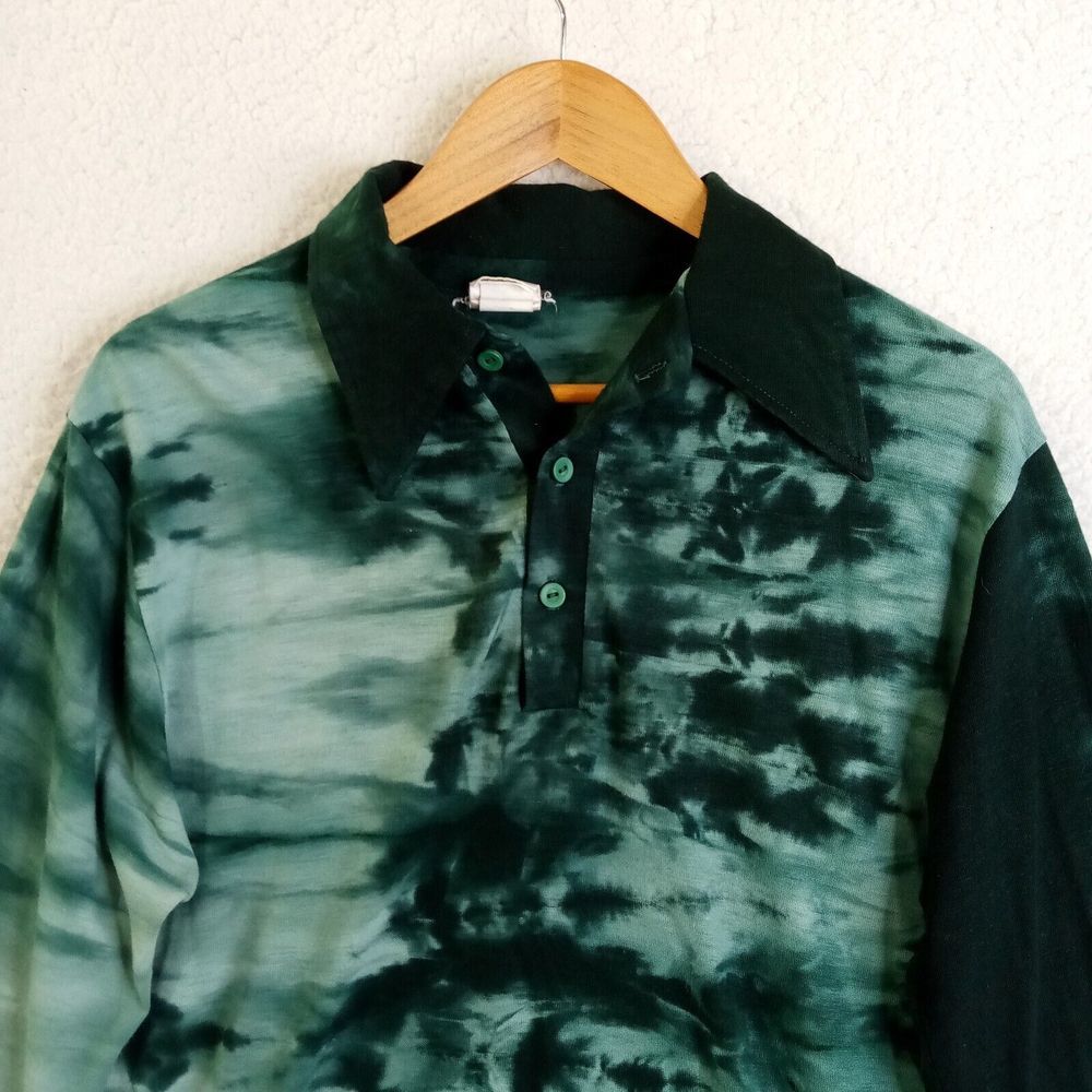 VTG‎ Mojave Shirt Mens Large Tie-Dye Hippie Tribal Long Sleeve Acrylic Green
